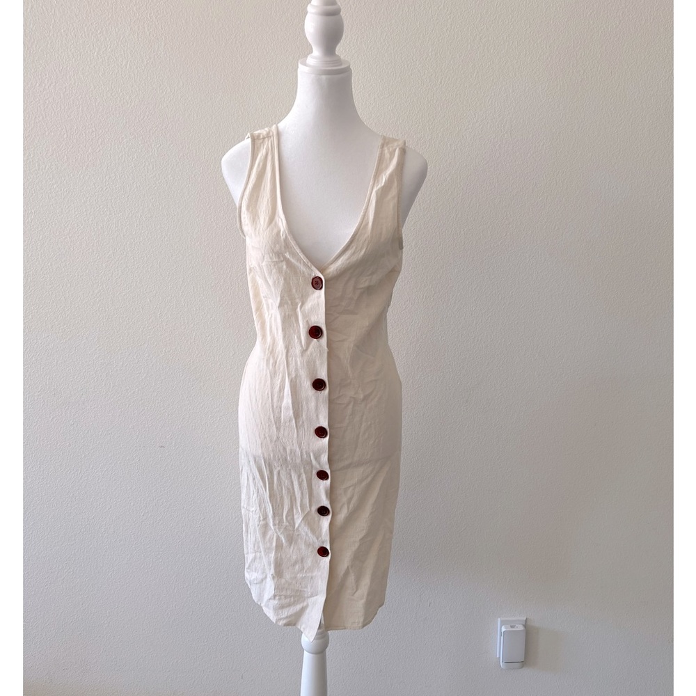 Cream, linen, sleeveless midi dress, size S